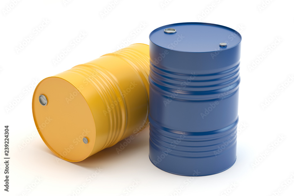 Steel barrel, yellow and blue Steel barrel, yellow and blue