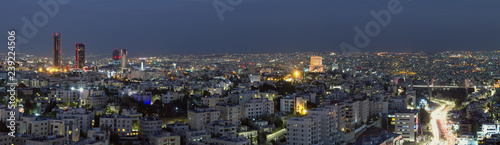 Panoramic view of Amman's famous landmarks at night