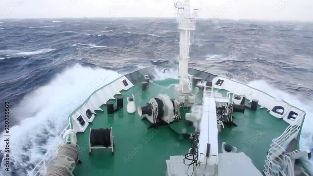 Boat in stormy weather Boat Deck point of view in stormy weather