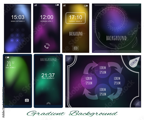 Set of Gradient dark backgrounds for screen, wallpaper of mobile, presentation, page