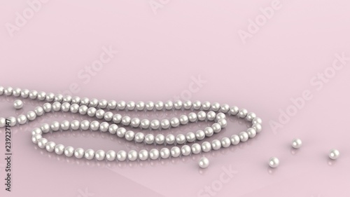Pink delicate background with pearl beads 3d render