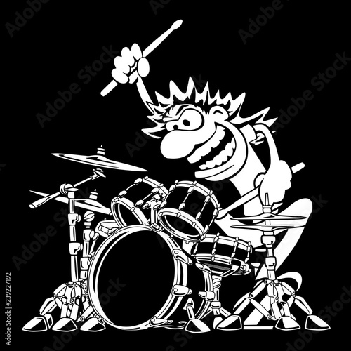 Wild Drummer Playing Drum Set Cartoon Vector Illustration 