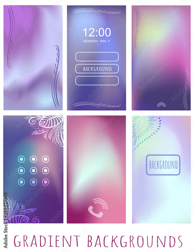 Set of Gradient purple and violet Northern Lights  mesh backgrounds for website, mobile, presentation
