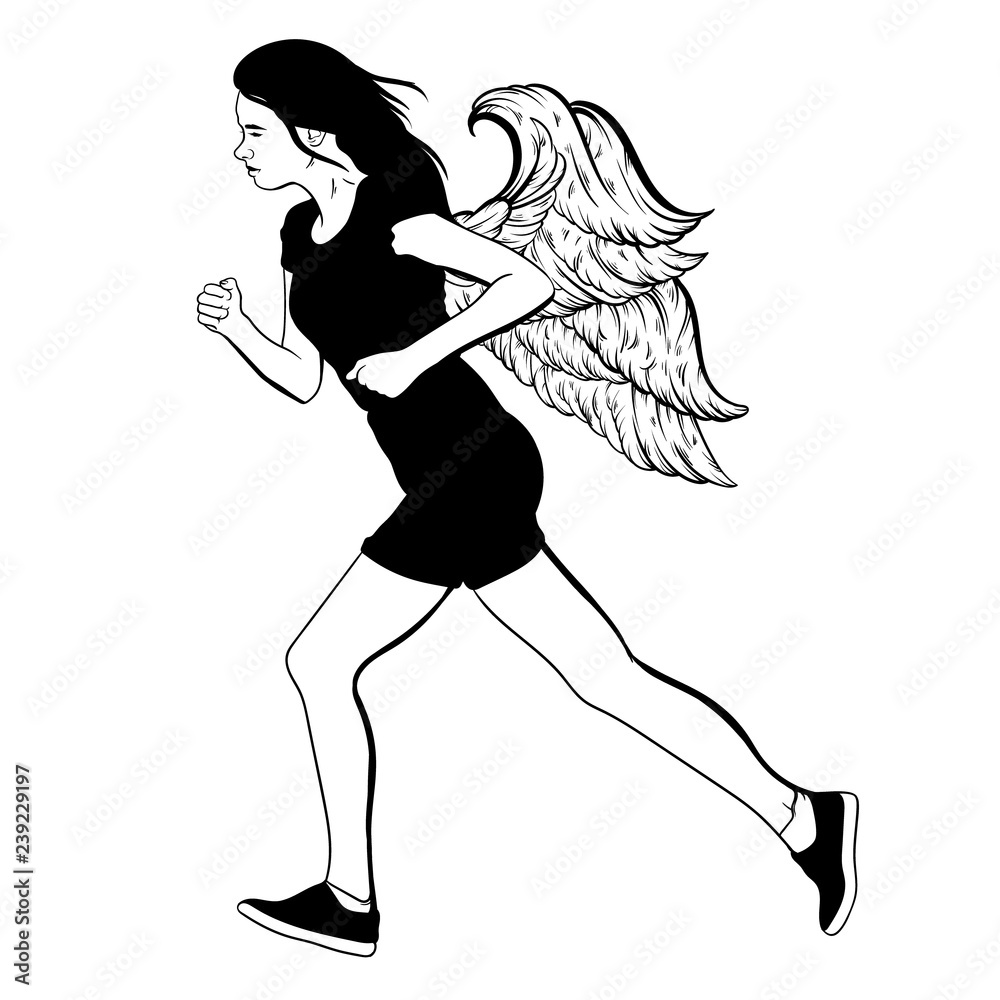 Angel girl with wings and halo isolated hand Vector Image
