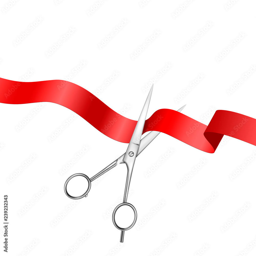 Grand Opening Ribbon Cutting With Scissors Stock Illustration