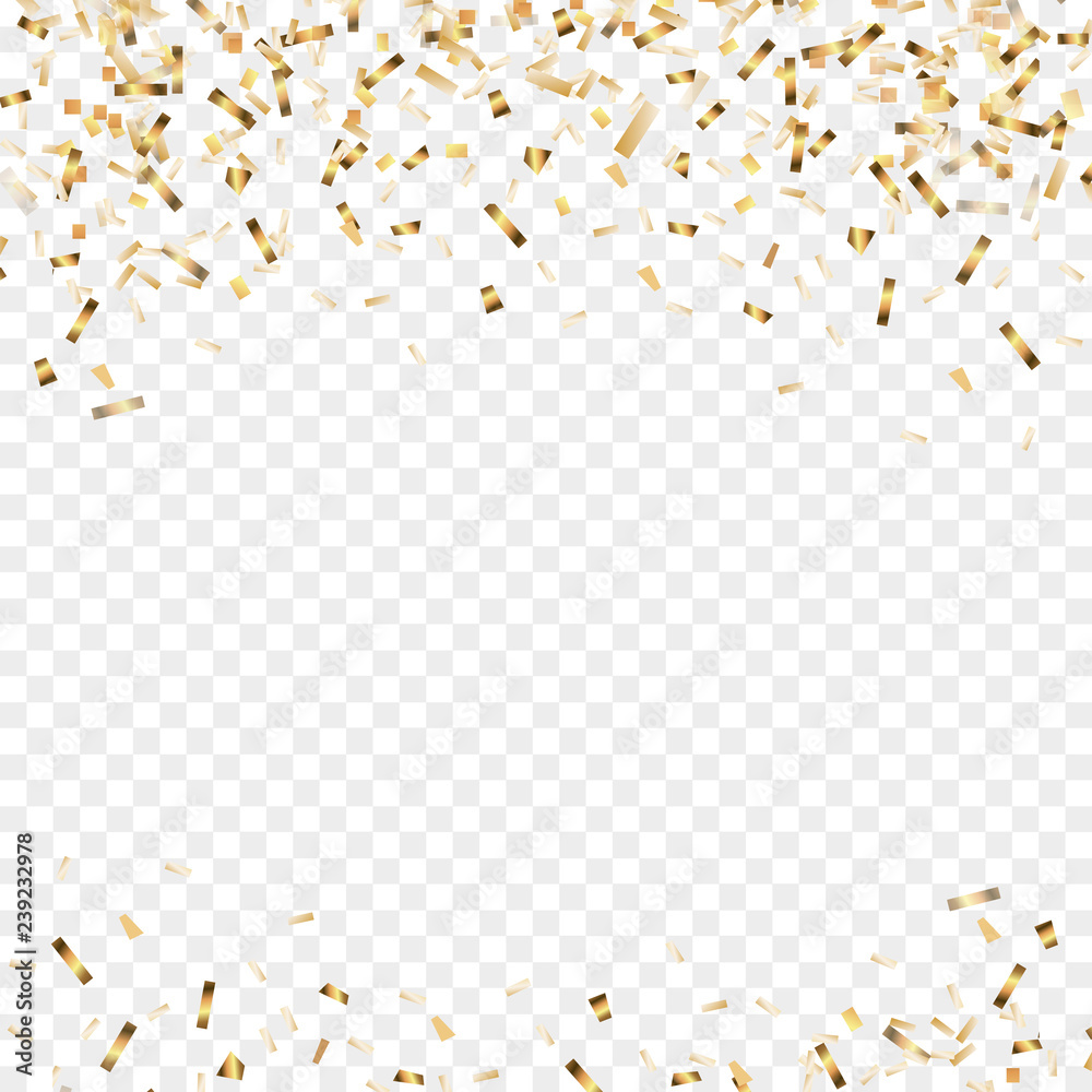 Fototapeta premium Złote konfetti. Świąteczne tło. Boże Narodzenie złote konfetti ze wstążką. Nowy rok, urodziny, element projektu walentynki. Ilustracji wektorowych.