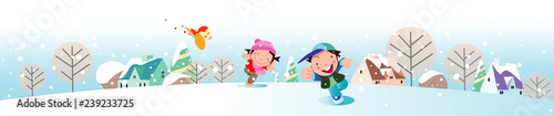 雪の中で遊ぶ子供の風景
