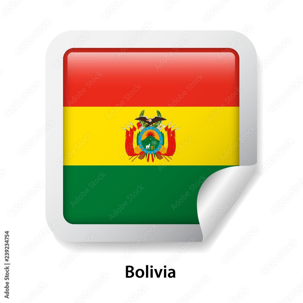 Flag of Bolivia. Round glossy sticker