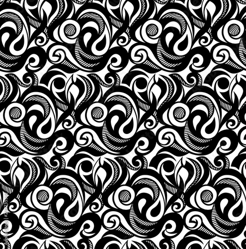 Vector seamless floral monochrome abstract pattern