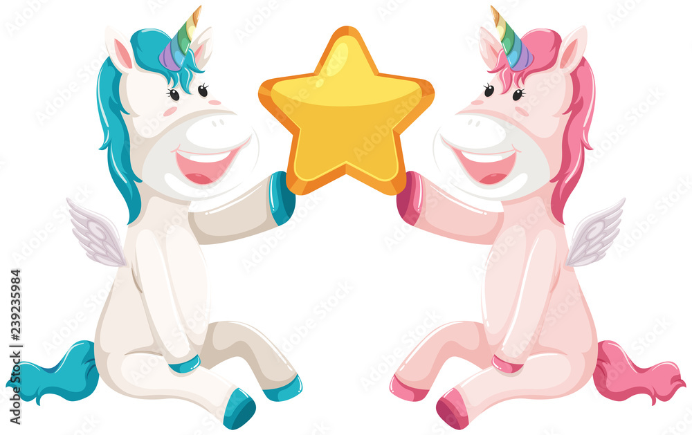 Naklejka premium Two unicorn holsing star