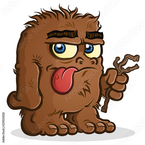 A Bigfoot Sasquatch Cartoon Character holding a Twig
