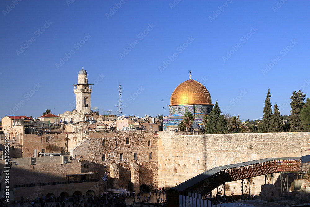 Western wall and mosque in Old city Jerusalem, Israel