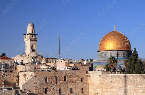 Mosque and West wall in Old city Jerusalem  Israel