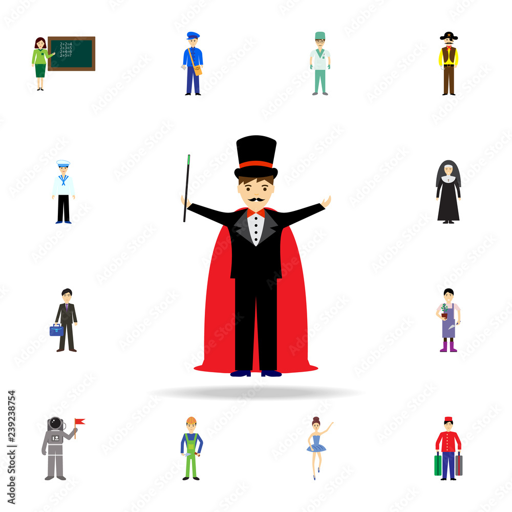 magician cartoon icon. Detailed set of color profession icons. Premium graphic design. One of the collection icons for websites, web design, mobile app magician cartoon icon. Detailed set of color profession icons. Premium graphic design. One of the collection icons for websites, web design, mobile app