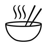 Hot ramen or pho noodle soup bowl with chopsticks and smoke flat vector icon for food apps and websites