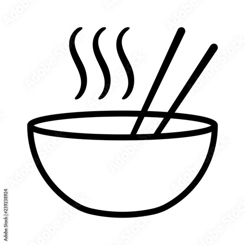 Hot ramen or pho noodle soup bowl with chopsticks and smoke flat vector icon for food apps and websites