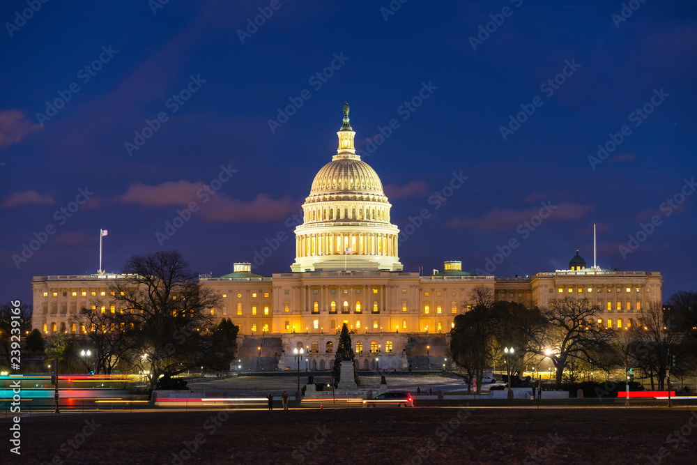 US Capitol in Washington DC at dusk