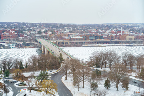 View on Key bridge at winter day, Washington DC, USA