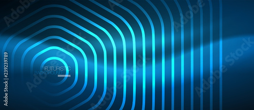 Neon glowing lines, magic energy space blue light concept, abstract background wallpaper design
