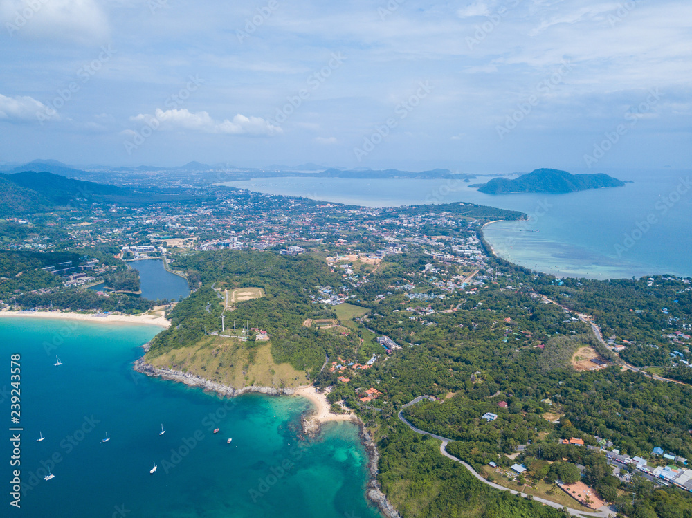 Aerial view of Promthep cape famous landmark of Phuket