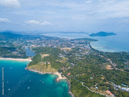 Fototapeta Naklejka Na Ścianę i Meble -  Aerial view of Promthep cape famous landmark of Phuket