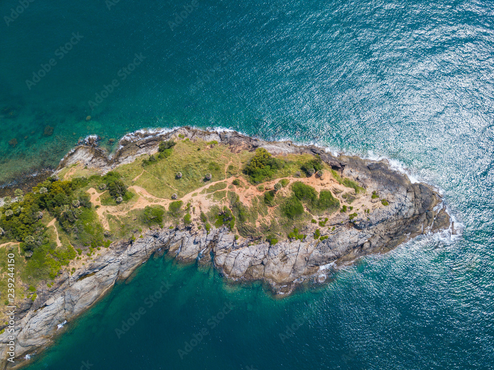 Aerial view of Promthep cape famous landmark of Phuket