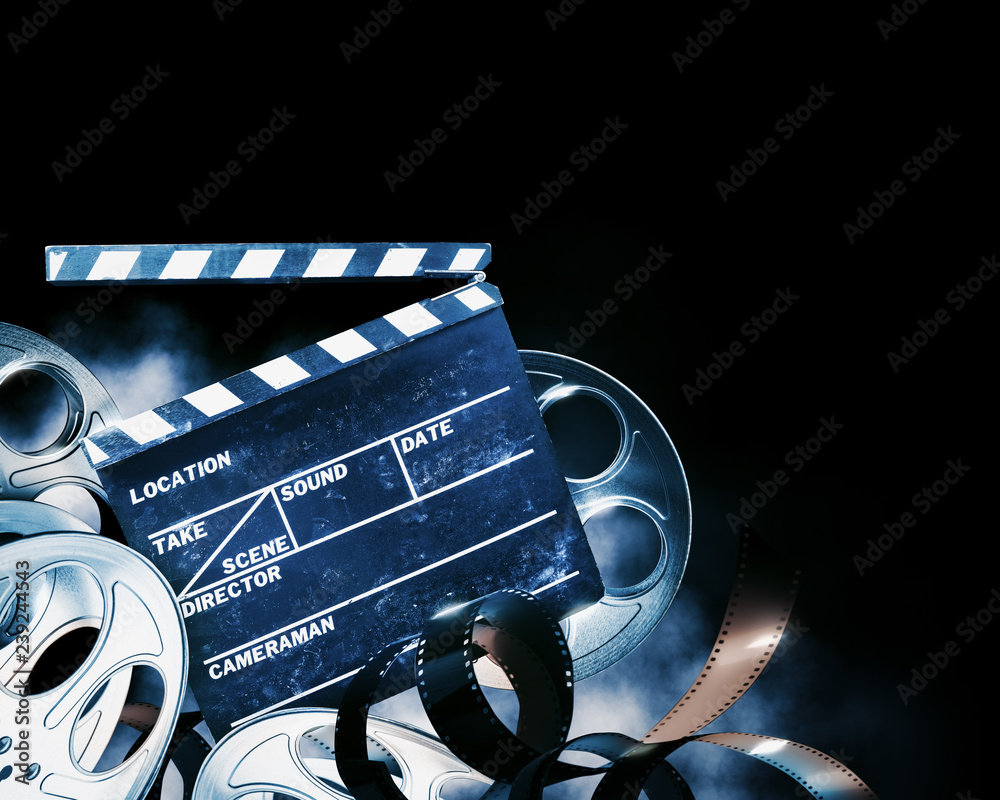 movie concept background with projector - obrazy, fototapety, plakaty 