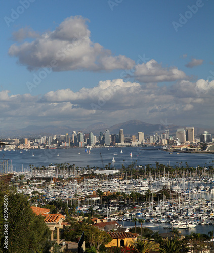 Cityscape of San Diego Harbor and Bay photographed from Point Loma California