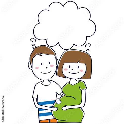 おかっぱの妊婦と旦那さん　仲良く想像する
