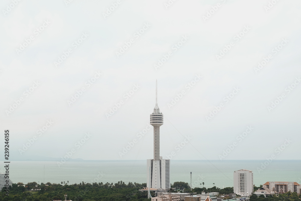 The building and sky stunning aerial sea view at , Pattaya city famous,Thailand