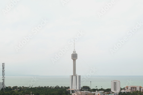 The building and sky stunning aerial sea view at , Pattaya city famous,Thailand