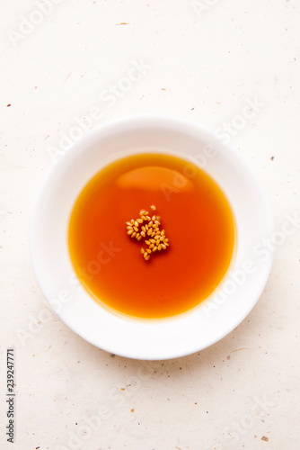 Sesame oil on a plate.