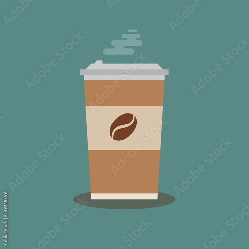 Coffee cup vector illustration isolated on background. Plastic coffee cup with hot coffee in flat style.