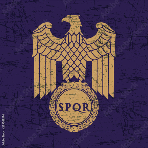 Logo of the Roman eagle on an old shabby texture.