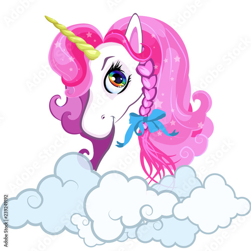 Dekoracja na wymiar  cartoon-white-pony-unicorn-head-with-pink-hair-portrait-isolated-on-white