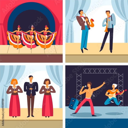 Musical concerts, cabaret and jazz, opera and rock, music genres