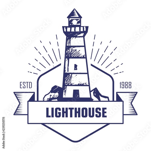 Lighthouse monochrome isolated icon striped beacon or searchlight tower