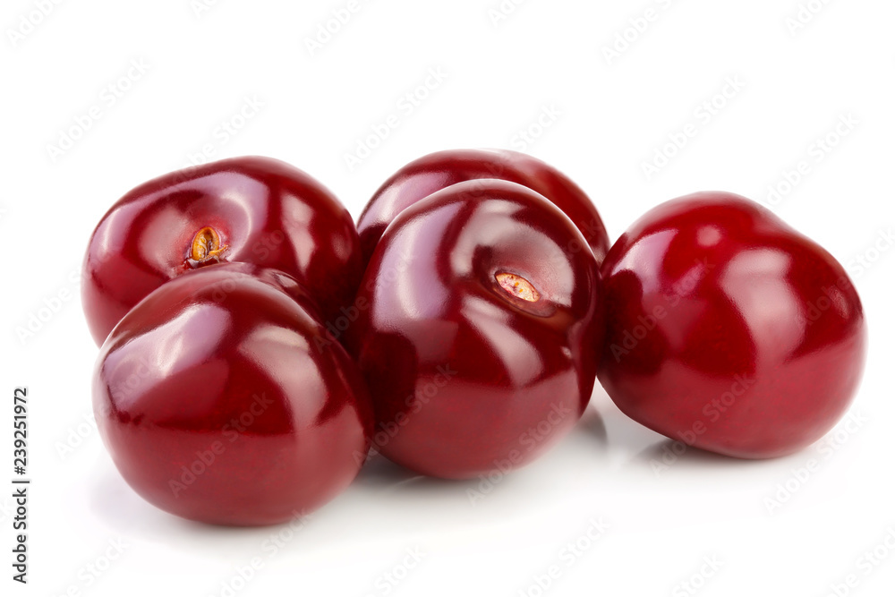 Sweet red cherries isolated on white background macro Sweet red cherries isolated on white background macro