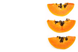 ripe slice papaya isolated on a white background with copy space for your text. Top view. Flat lay