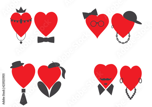 Set of pairs of male and female hearts