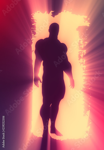 Bodybuilder silhouette. Muscular man posing. Sketch style illustration. Grunge brush stroke.