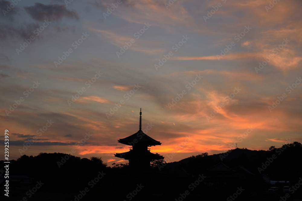 法起寺の夕日 法起寺の夕日