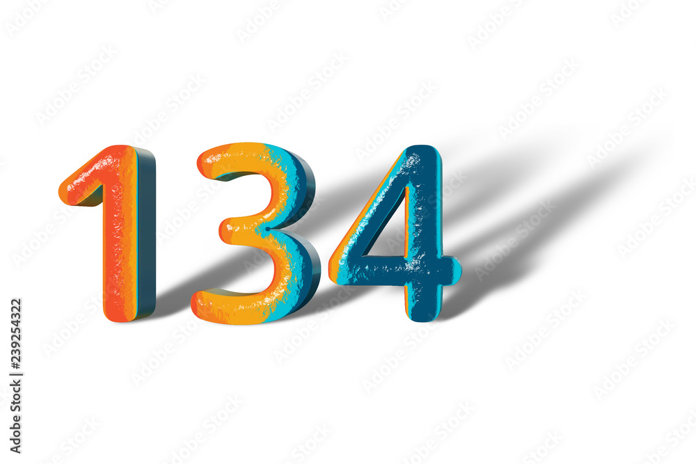 3D Number 134 one hundred thirty four lively colours 3D Number 134 one hundred thirty four lively colours