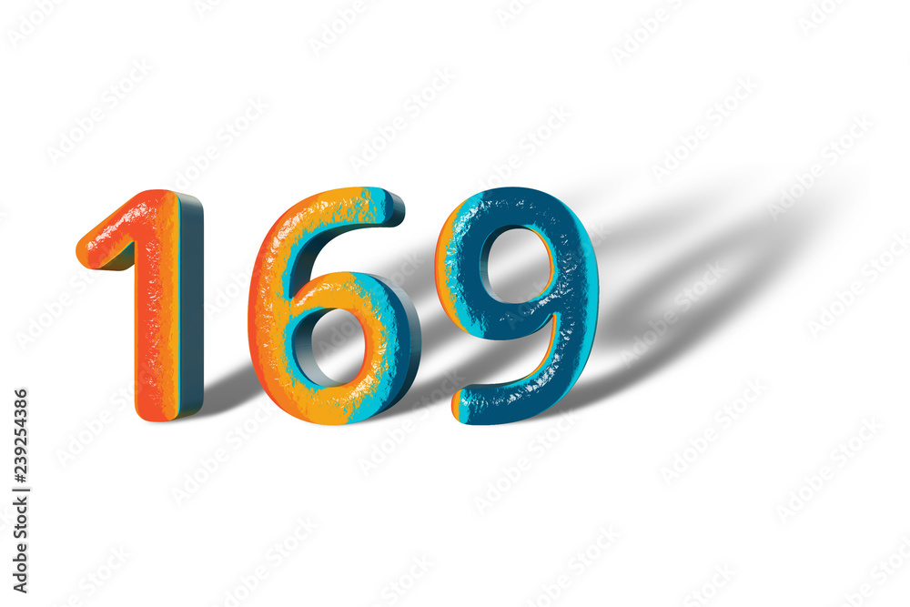3D Number 169 one hundred sixty nine lively colours