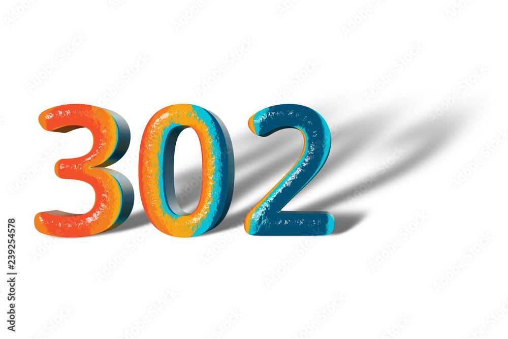 3D Number 302 three hundred two lively colours 3D Number 302 three hundred two lively colours