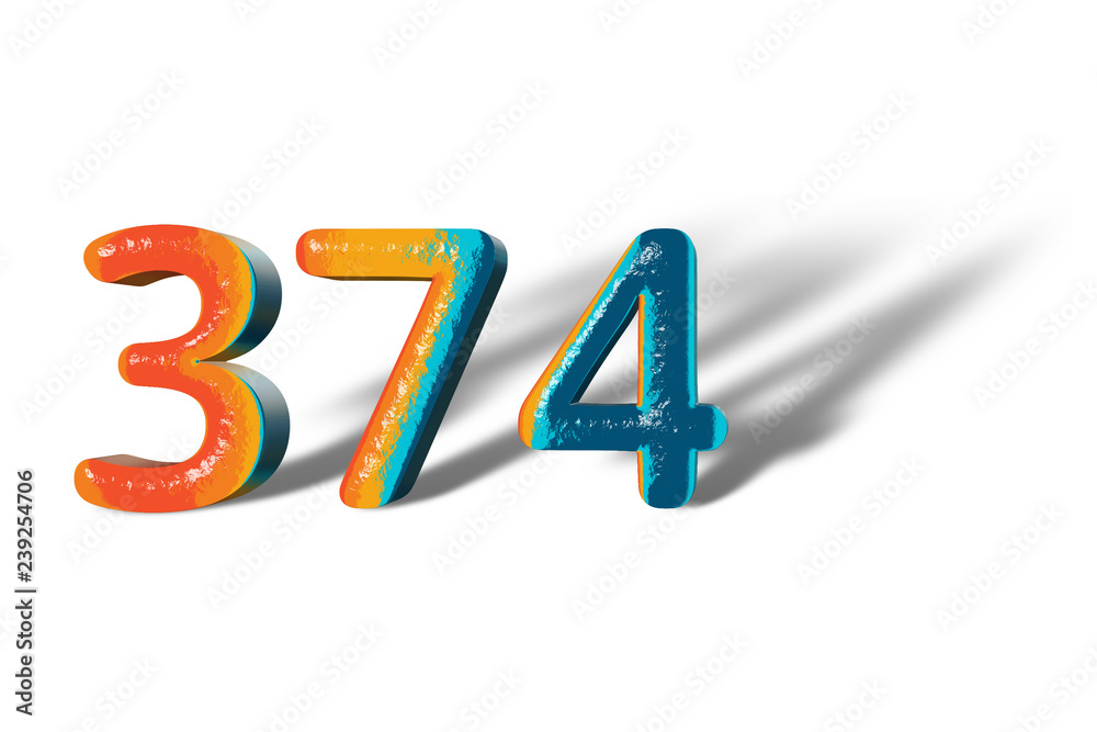 3D Number 374 three hundred seventy four lively colours