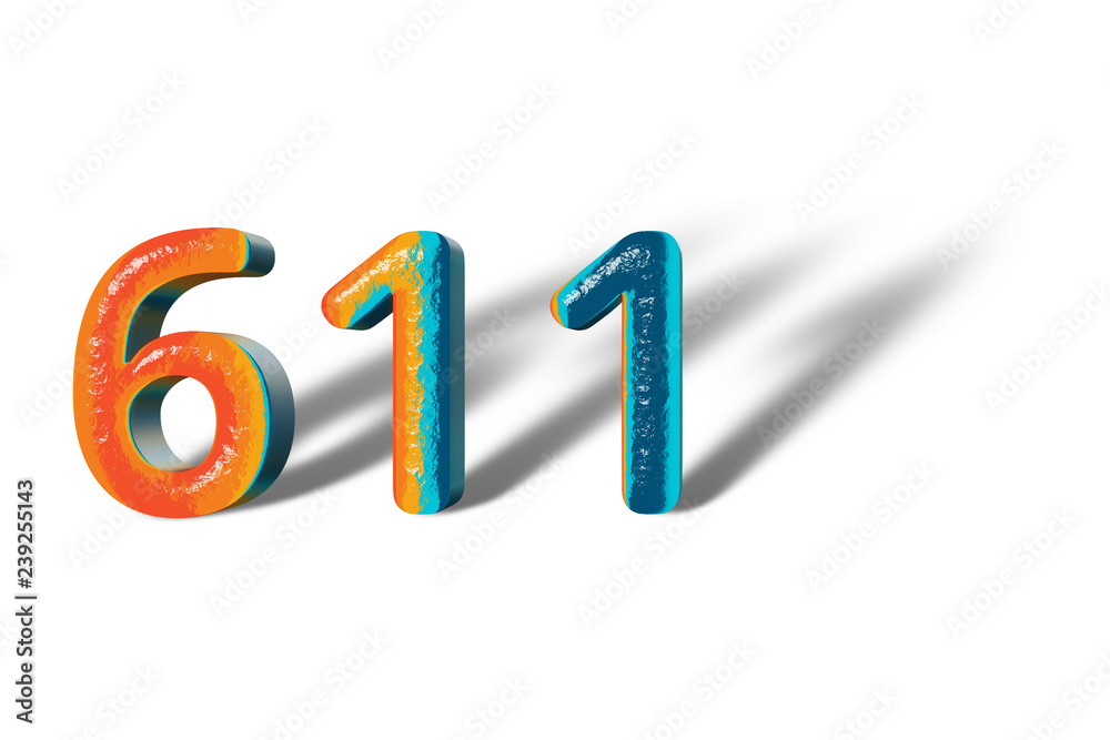 3D Number 611 six hundred eleven lively colours