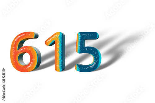 3D Number 615 six hundred fifteen lively colours
