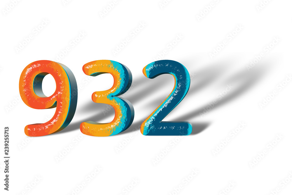 3D Number 932 nine hundred thirty two lively colours 3D Number 932 nine hundred thirty two lively colours