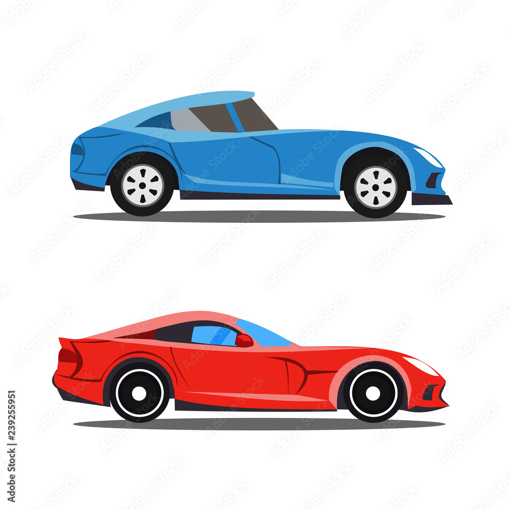 Fototapeta premium Model of profile cars, car cartoon designs in profile view